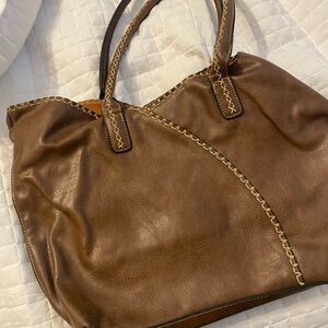Source Unknown Brown Tote with Stitch Detail